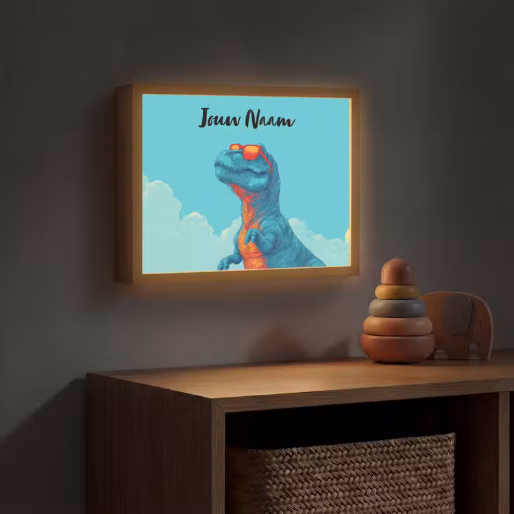 Dino - Blauw - Zonnebril - Wolken Light Box met batterij (Wandlamp kind) middel -sfeer5_kind