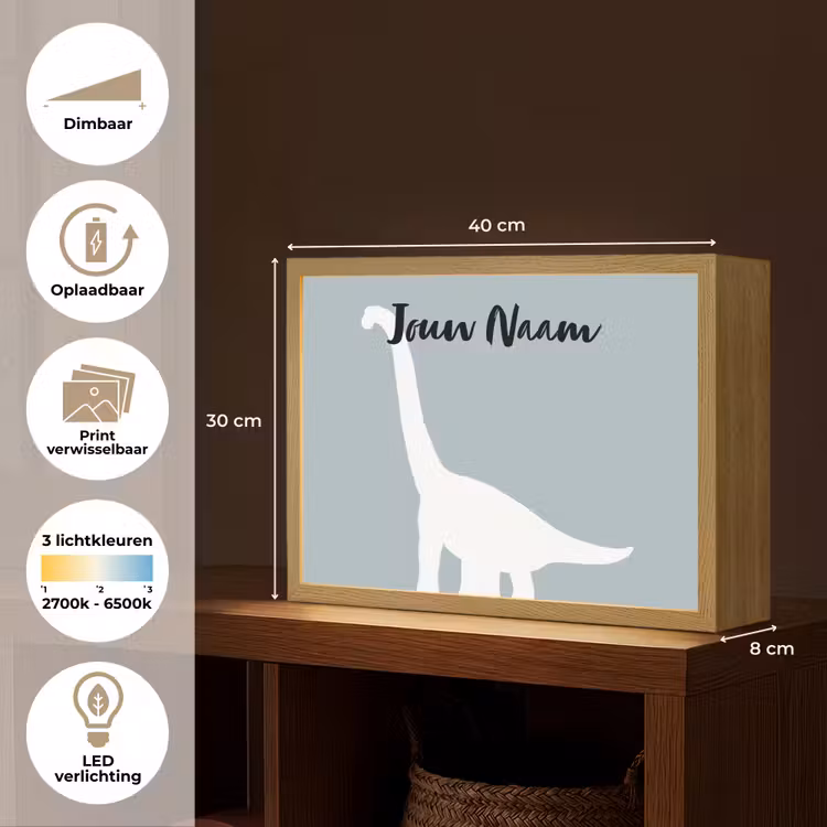 Dino - Brachiosaurus - Dinosaurus - Blauw Light Box met batterij (Wandlamp kind) middel -USP_websiteoverzichtNL