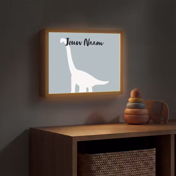 Dino - Brachiosaurus - Dinosaurus - Blauw Light Box met batterij (Wandlamp kind) middel -sfeer5_kind