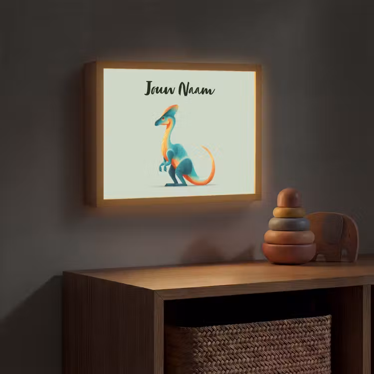 Dino - Cartoon - Oranje - Poten Light Box met batterij (Wandlamp kind) middel -sfeer5_kind