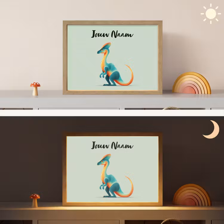Dino - Cartoon - Oranje - Poten Light Box met batterij (Wandlamp kind) middel -sfeer3_kind