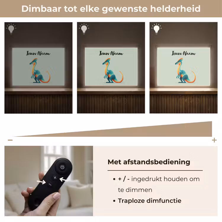 Dino - Cartoon - Oranje - Poten Light Box met batterij (Wandlamp kind) middel -USP_dimbaarNL