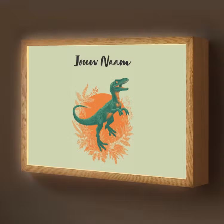 Dino - Groen - Bladeren - Cirkel Light Box met batterij (Wandlamp kind) middel -z3d_website