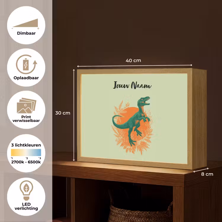 Dino - Groen - Bladeren - Cirkel Light Box met batterij (Wandlamp kind) middel -USP_websiteoverzichtNL