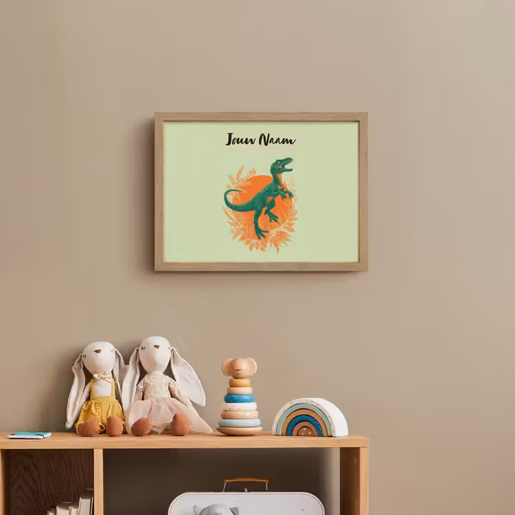 Dino - Groen - Bladeren - Cirkel Light Box met batterij (Wandlamp kind) middel -sfeer2_kind