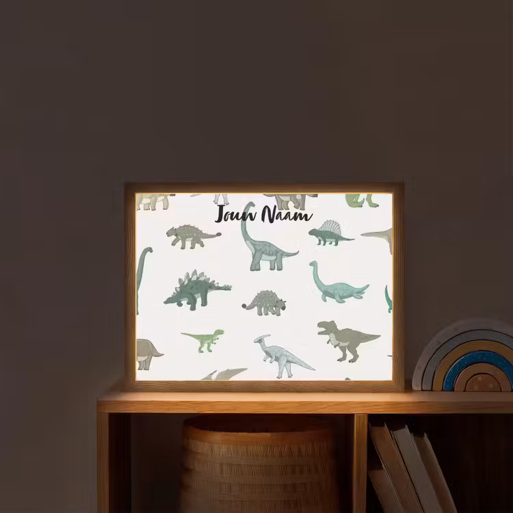 Dino - Groen - Jongens - Dinosaurus - Blauw Light Box met batterij (Wandlamp kind) middel -sfeer1_kind