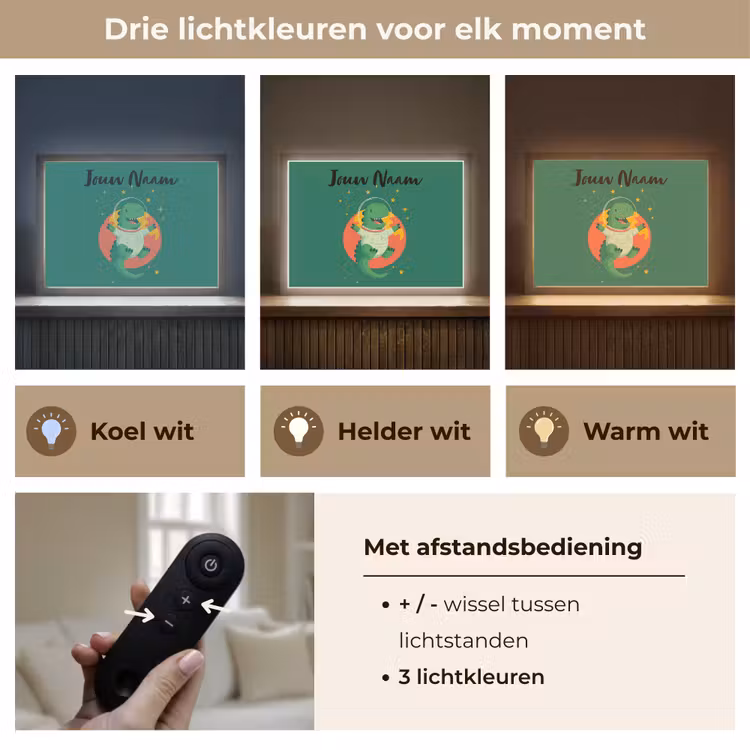 Dino - Groen - Planeet Light Box met batterij (Wandlamp kind) middel -USP_lichtkleurNL