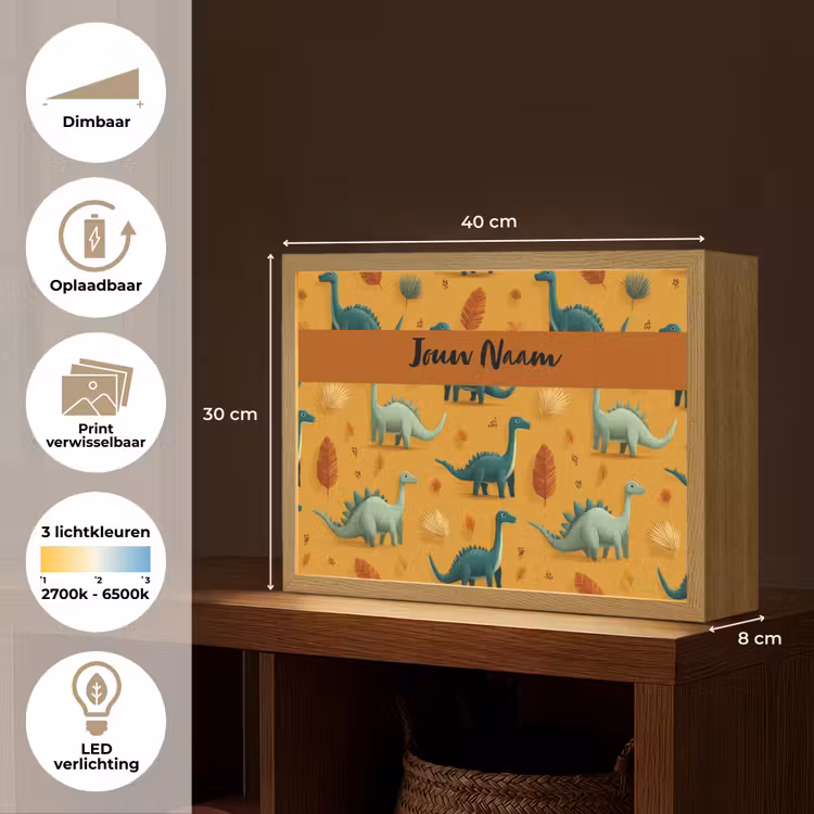 Dino - Herfstbladeren - Oranje - Patroon Light Box met batterij (Wandlamp kind) middel -USP_websiteoverzichtNL