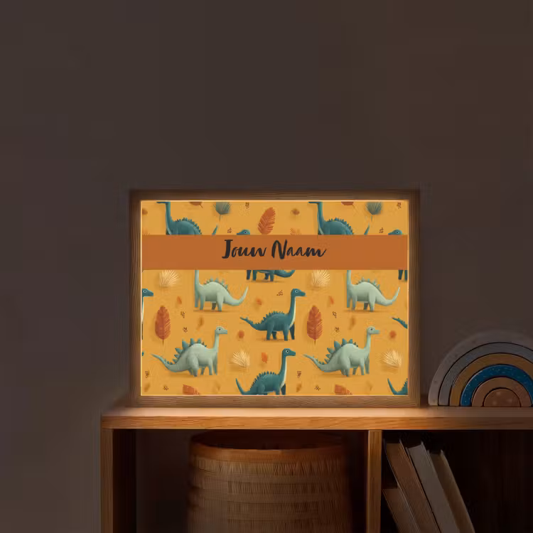 Dino - Herfstbladeren - Oranje - Patroon Light Box met batterij (Wandlamp kind) middel -sfeer1_kind