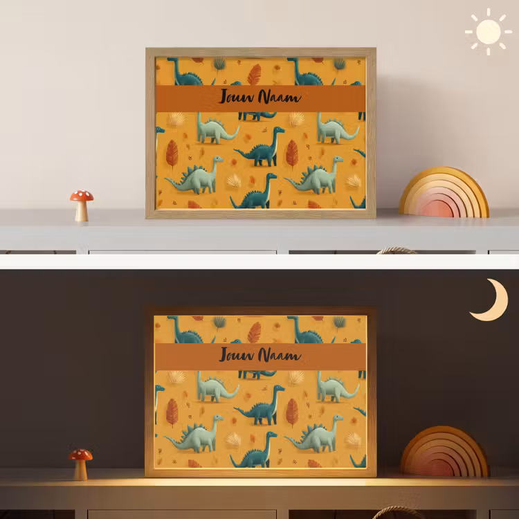 Dino - Herfstbladeren - Oranje - Patroon Light Box met batterij (Wandlamp kind) middel -sfeer3_kind