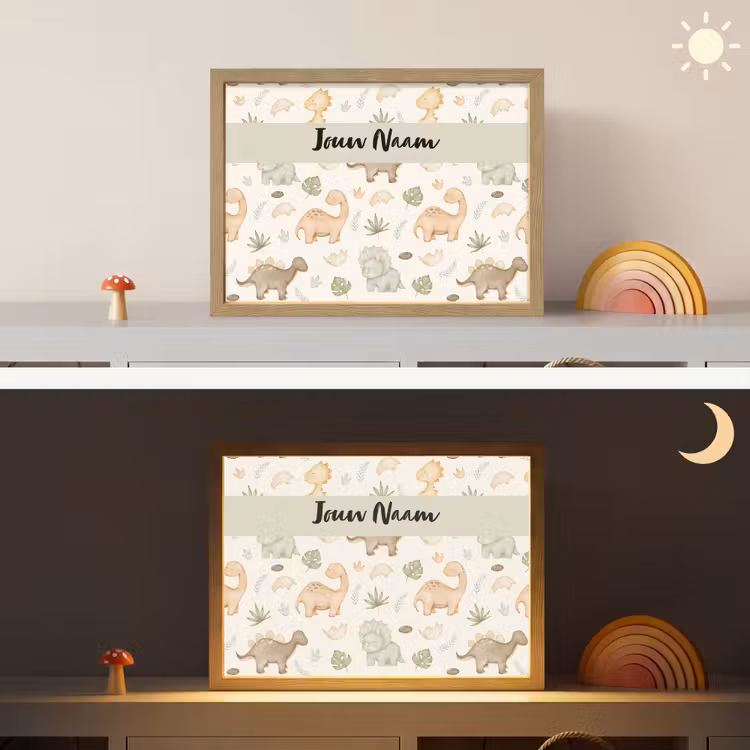Dino - illustratie - Kleurrijk Light Box met batterij (Wandlamp kind) middel -sfeer3_kind