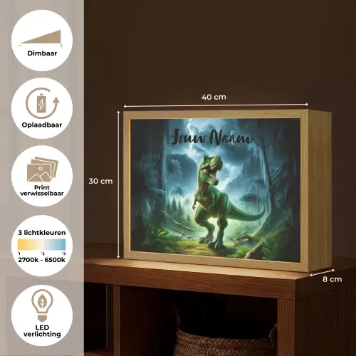Dino - Jongens - Groen - Blauw - T-Rex Light Box met batterij (Wandlamp kind) middel -USP_websiteoverzichtNL