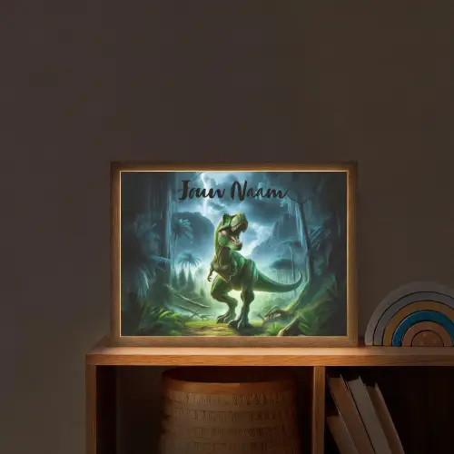 Dino - Jongens - Groen - Blauw - T-Rex Light Box met batterij (Wandlamp kind) middel -sfeer1_kind
