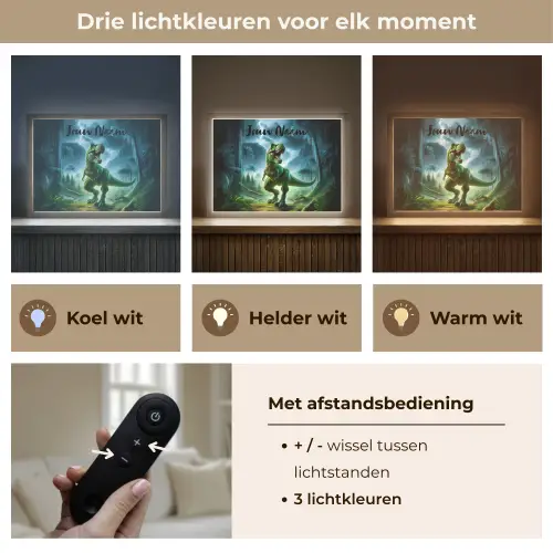 Dino - Jongens - Groen - Blauw - T-Rex Light Box met batterij (Wandlamp kind) middel -USP_lichtkleurNL