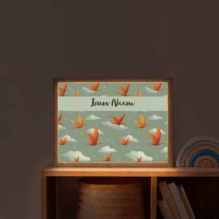 Dino - Oranje - Patroon - Wolken Light Box met batterij (Wandlamp kind) middel -sfeer1_kind