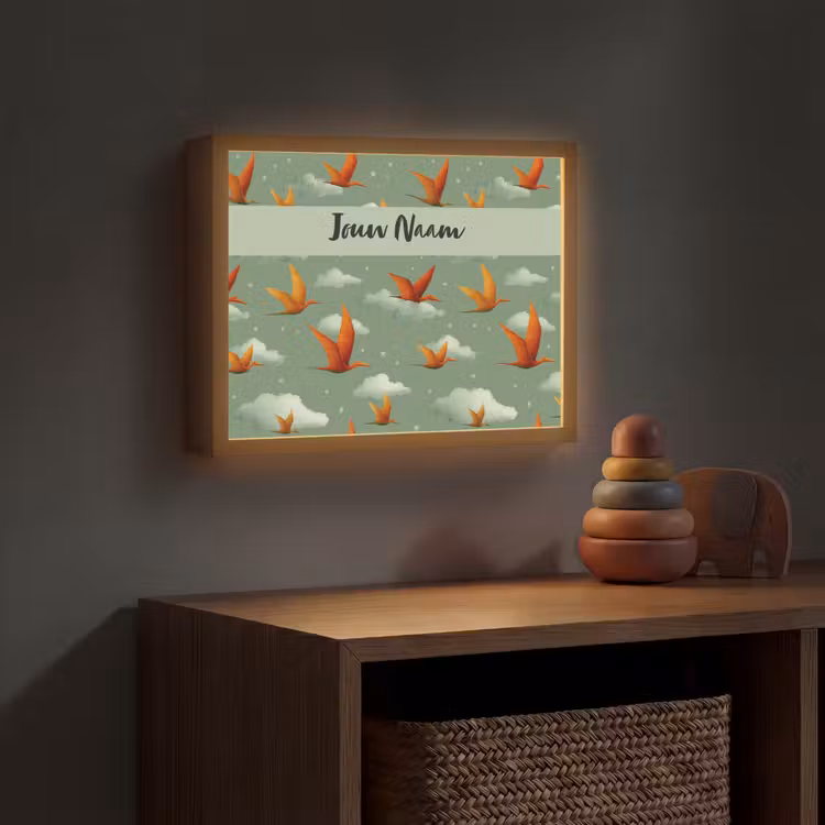Dino - Oranje - Patroon - Wolken Light Box met batterij (Wandlamp kind) middel -sfeer5_kind