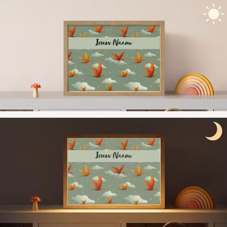 Dino - Oranje - Patroon - Wolken Light Box met batterij (Wandlamp kind) middel -sfeer3_kind