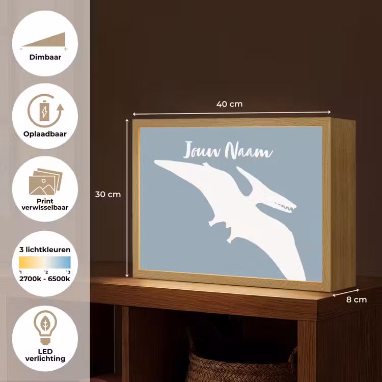 Dino - Pteranodon - Dinosaurus - Blauw Light Box met batterij (Wandlamp kind) middel -USP_websiteoverzichtNL