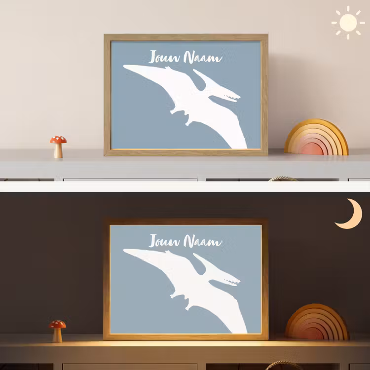 Dino - Pteranodon - Dinosaurus - Blauw Light Box met batterij (Wandlamp kind) middel -sfeer3_kind