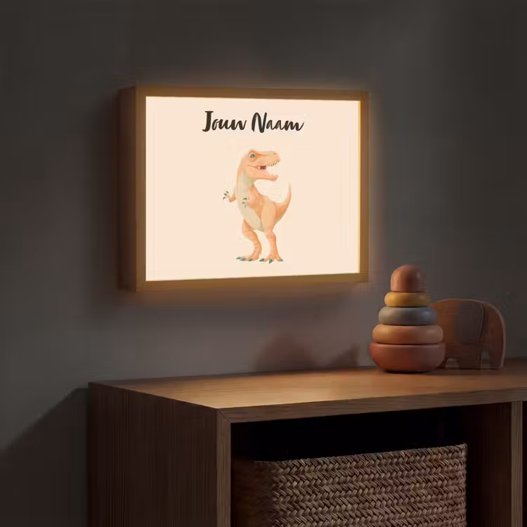 Dino - T-Rex - Oranje Light Box met batterij (Wandlamp kind) middel -sfeer5_kind