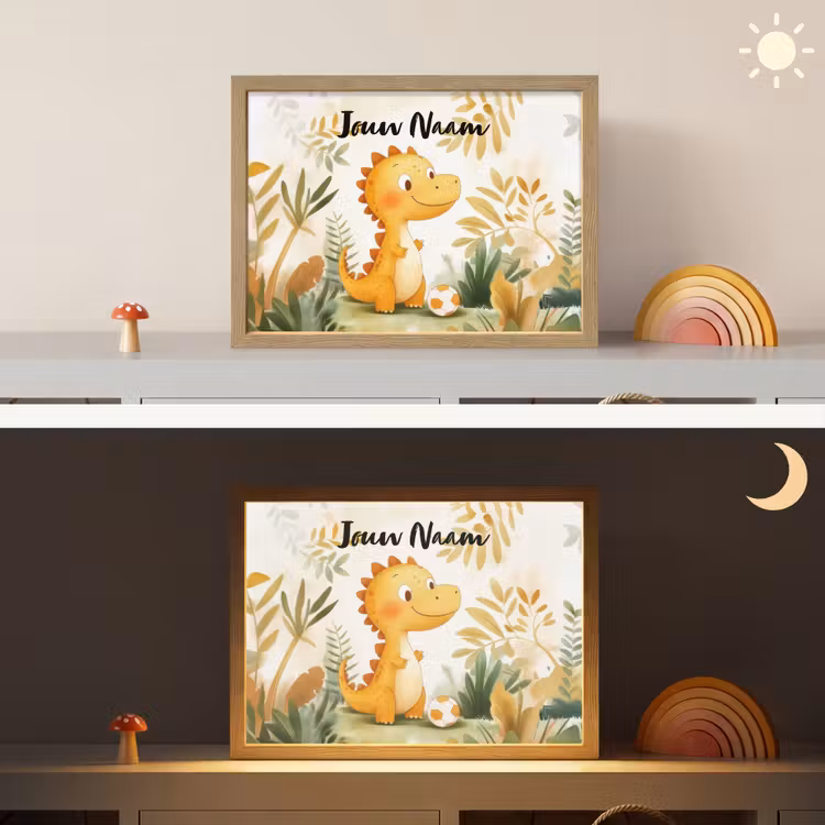 Dino - Voetbal - Oranje Light Box met batterij (Wandlamp kind) middel -sfeer3_kind