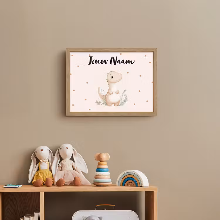 Dinosaurus - Bladeren - Pastel - Stippen Light Box met batterij (Wandlamp kind) middel -sfeer2_kind