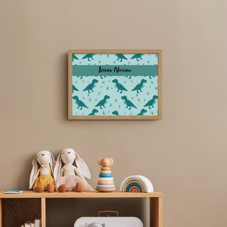 Dinosaurus - Blauw - Bladeren - Voetafdrukken Light Box met batterij (Wandlamp kind) middel -sfeer2_kind