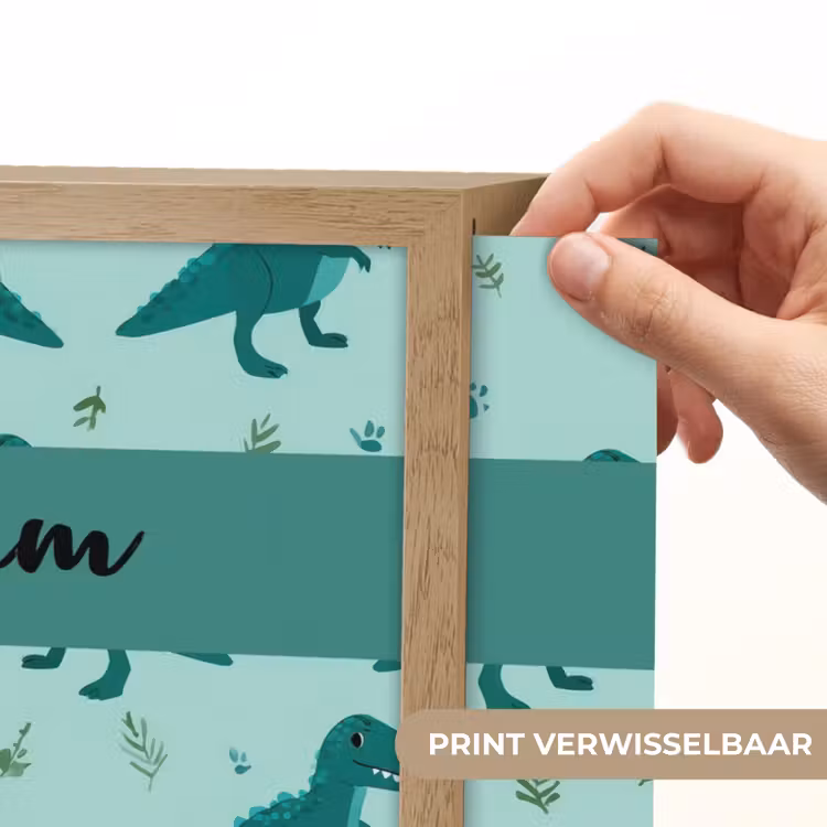 Dinosaurus - Blauw - Bladeren - Voetafdrukken Light Box met batterij (Wandlamp kind) middel -USP_websiteprintNL