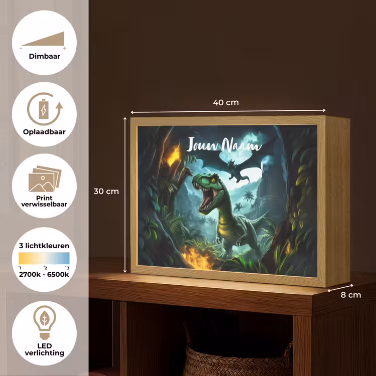 Dinosaurus - Draak - Jungle - Groen Light Box met batterij (Wandlamp kind) middel -USP_websiteoverzichtNL