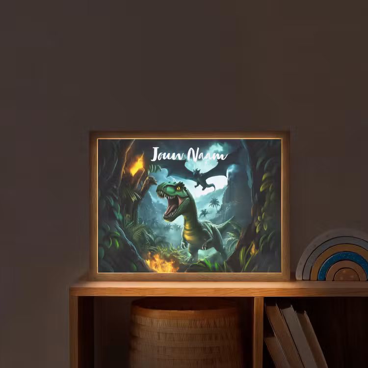 Dinosaurus - Draak - Jungle - Groen Light Box met batterij (Wandlamp kind) middel -sfeer1_kind