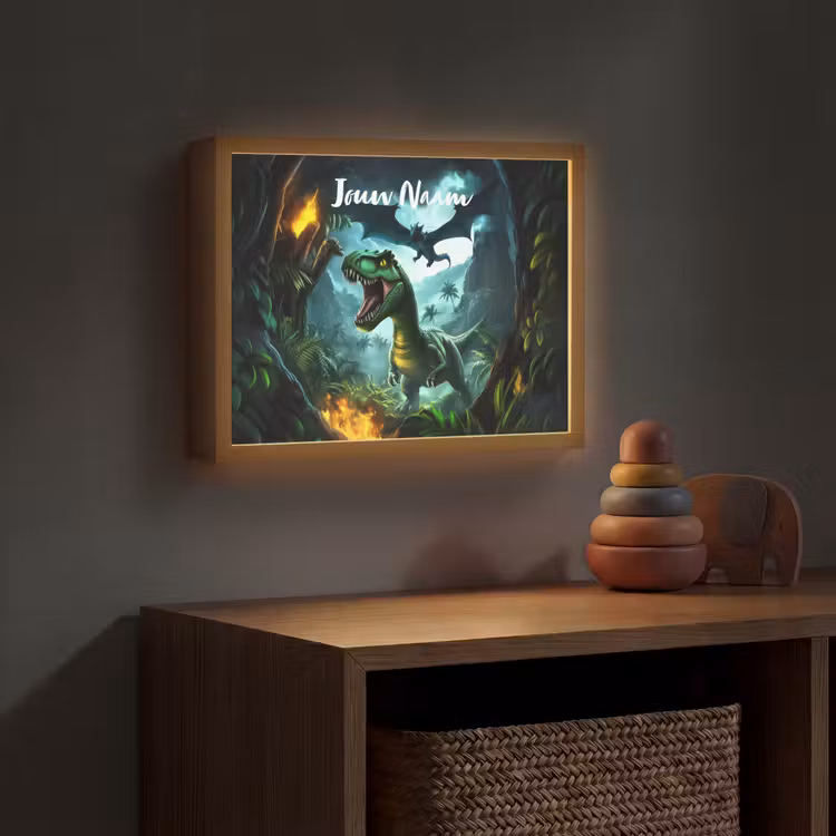 Dinosaurus - Draak - Jungle - Groen Light Box met batterij (Wandlamp kind) middel -sfeer5_kind