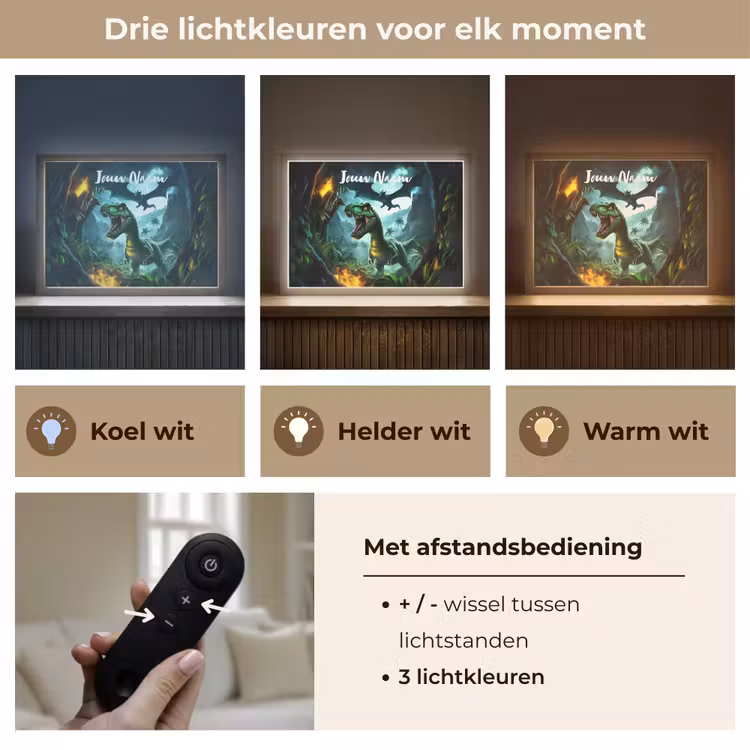 Dinosaurus - Draak - Jungle - Groen Light Box met batterij (Wandlamp kind) middel -USP_lichtkleurNL