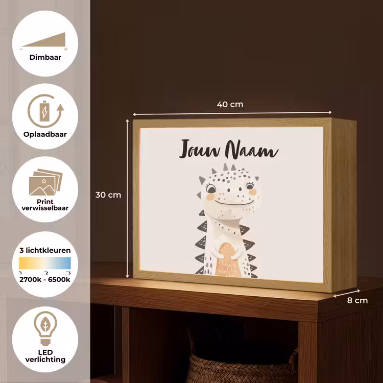 Dinosaurus - Pastel kleuren Light Box met batterij (Wandlamp kind) middel -USP_websiteoverzichtNL