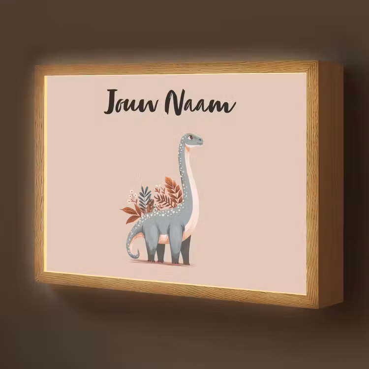 Dinosaurus - Planten - Beige - Minimalistisch Light Box met batterij (Wandlamp kind) middel -z3d_website