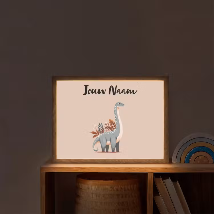 Dinosaurus - Planten - Beige - Minimalistisch Light Box met batterij (Wandlamp kind) middel -sfeer1_kind