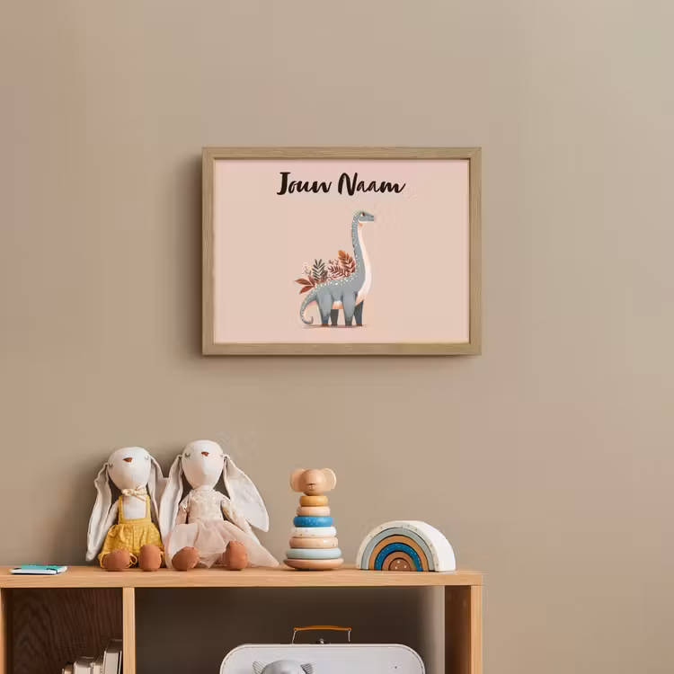Dinosaurus - Planten - Beige - Minimalistisch Light Box met batterij (Wandlamp kind) middel -sfeer2_kind