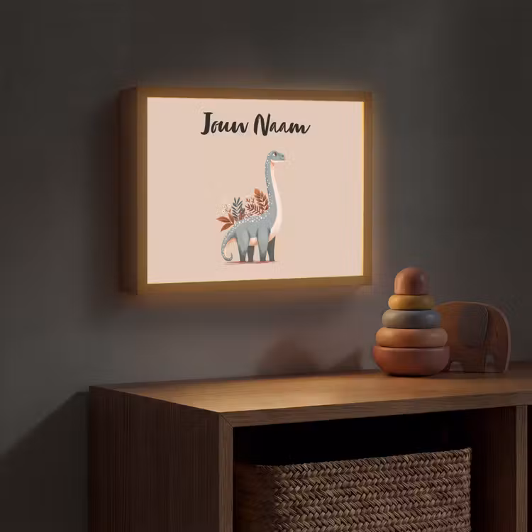 Dinosaurus - Planten - Beige - Minimalistisch Light Box met batterij (Wandlamp kind) middel -sfeer5_kind