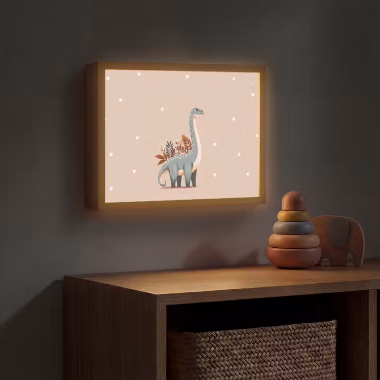 Dinosaurus - Planten - Stippen - Beige Light Box met batterij (Wandlamp kind) middel -sfeer5_kind