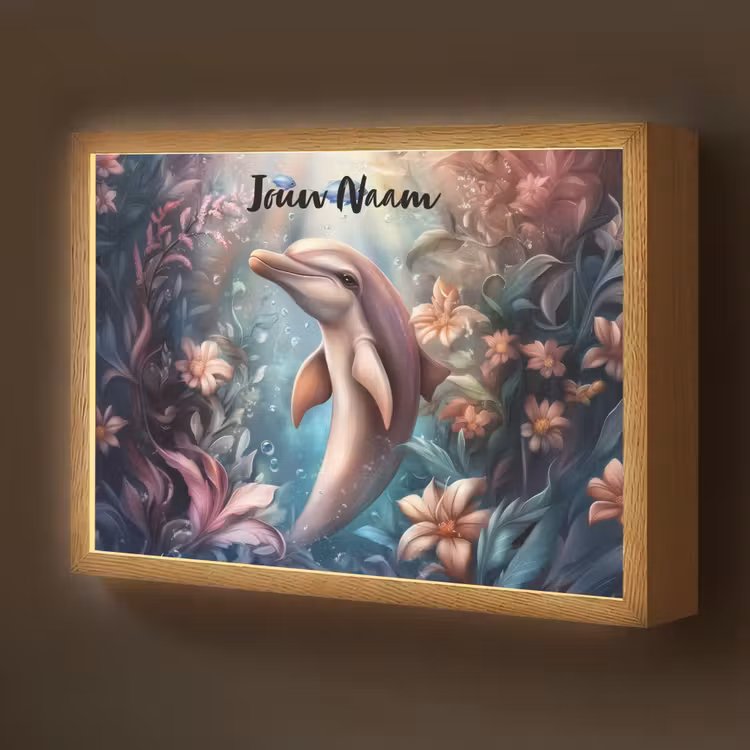 Dolfijn - Vissen - Onderwaterwereld - Bloemen Light Box met batterij (Wandlamp kind) middel -z3d_website