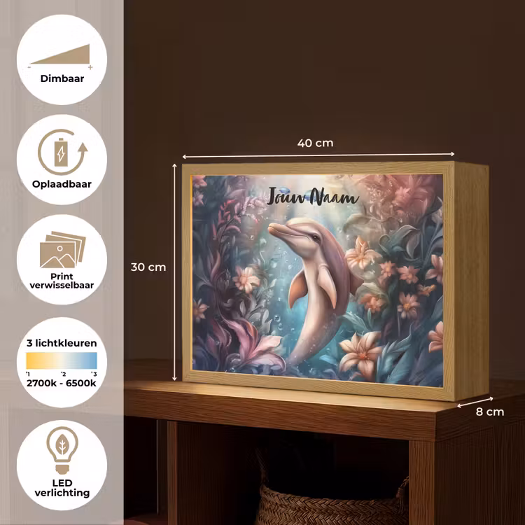 Dolfijn - Vissen - Onderwaterwereld - Bloemen Light Box met batterij (Wandlamp kind) middel -USP_websiteoverzichtNL