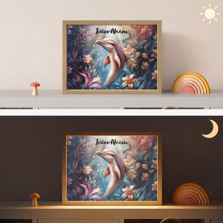 Dolfijn - Vissen - Onderwaterwereld - Bloemen Light Box met batterij (Wandlamp kind) middel -sfeer3_kind