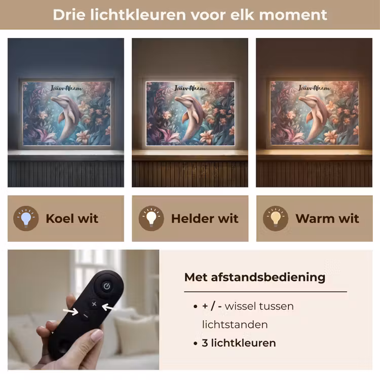 Dolfijn - Vissen - Onderwaterwereld - Bloemen Light Box met batterij (Wandlamp kind) middel -USP_lichtkleurNL