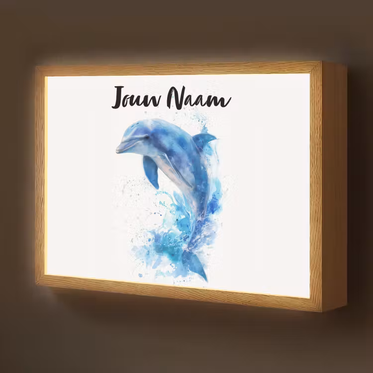 Dolfijn - Water - Blauw Light Box met batterij (Wandlamp kind) middel -z3d_website