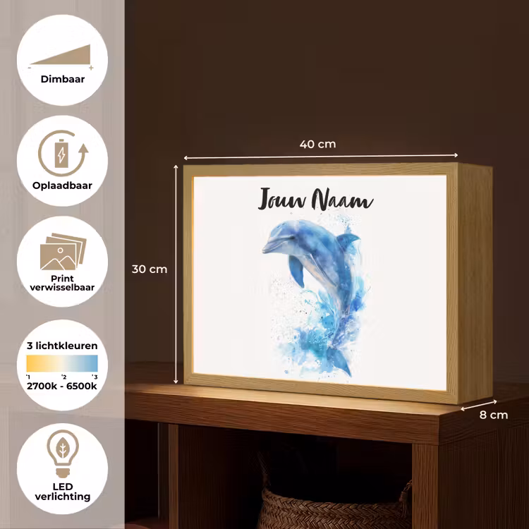 Dolfijn - Water - Blauw Light Box met batterij (Wandlamp kind) middel -USP_websiteoverzichtNL