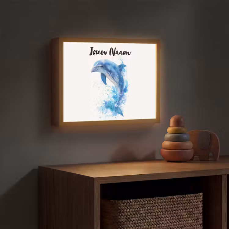 Dolfijn - Water - Blauw Light Box met batterij (Wandlamp kind) middel -sfeer5_kind