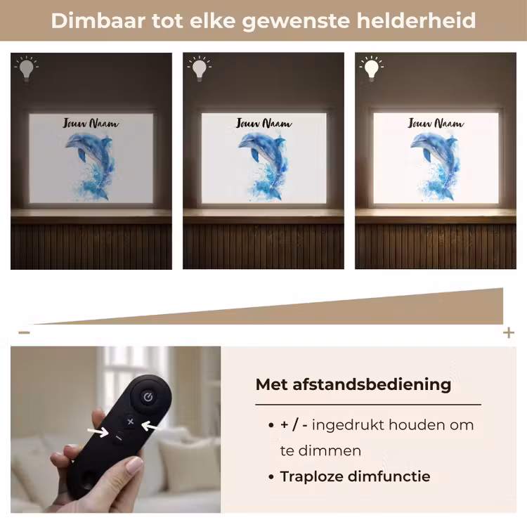 Dolfijn - Water - Blauw Light Box met batterij (Wandlamp kind) middel -USP_dimbaarNL