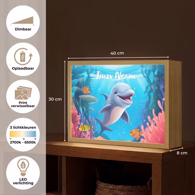 Dolfijn - Zeedieren - Onderwater - Kinderen - Meisjes Light Box met batterij (Wandlamp kind) middel -USP_websiteoverzichtNL