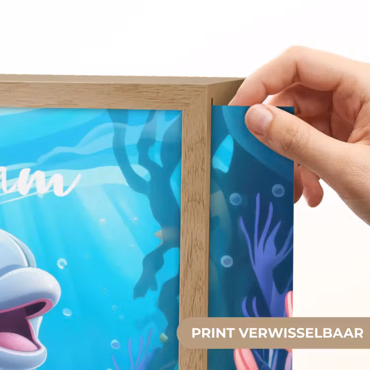 Dolfijn - Zeedieren - Onderwater - Kinderen - Meisjes Light Box met batterij (Wandlamp kind) middel -USP_websiteprintNL