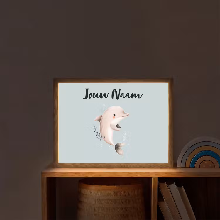 Dolfijn - Zeewier - Grijs Light Box met batterij (Wandlamp kind) middel -sfeer1_kind