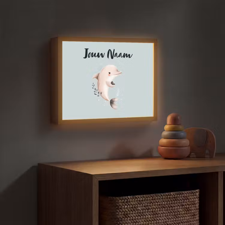Dolfijn - Zeewier - Grijs Light Box met batterij (Wandlamp kind) middel -sfeer5_kind
